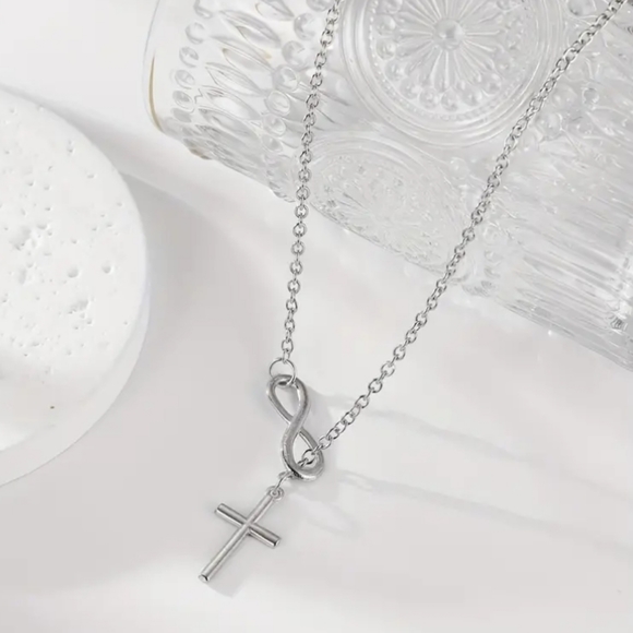 Silver Infinity Cross Necklace - Picture 3 of 9